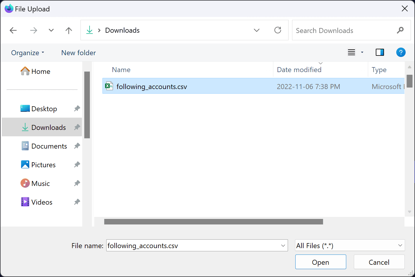 上传要导入的 CSV